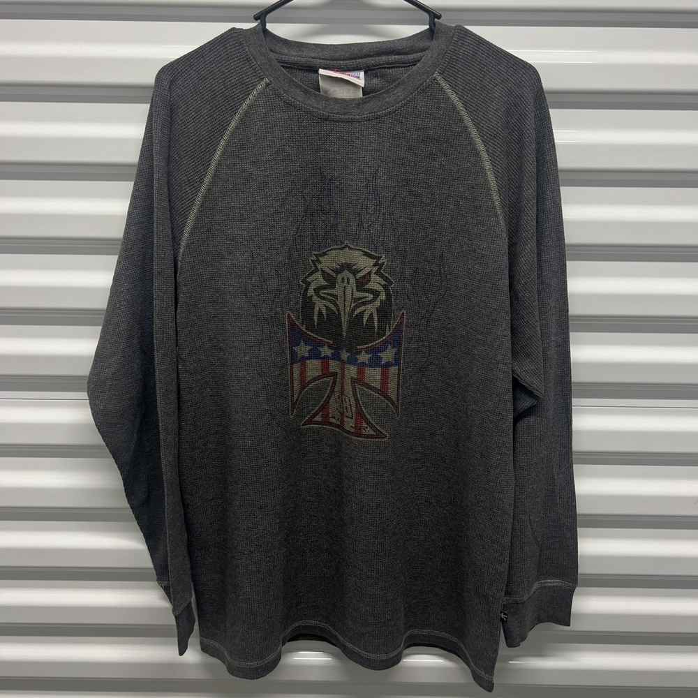 Chase Authentics Mens Thermal Shirt XL Cotton Gray Eagle NASCAR Biker Waffle Top — photo 2